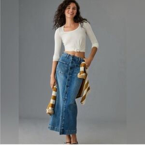 Pilcro Denim Button-Front Midi Skirt, Size 2P